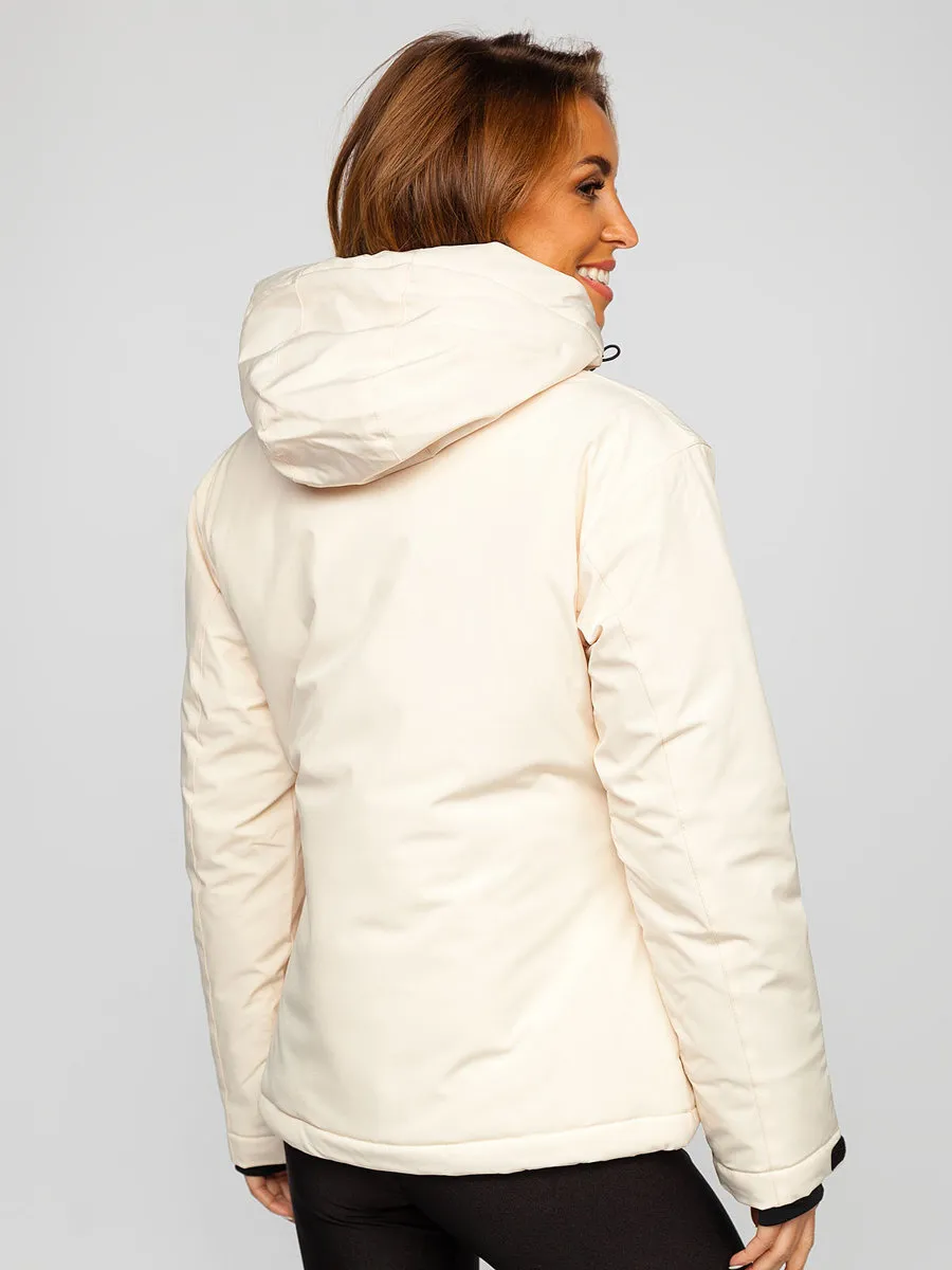 Beige women's winter ski jacket