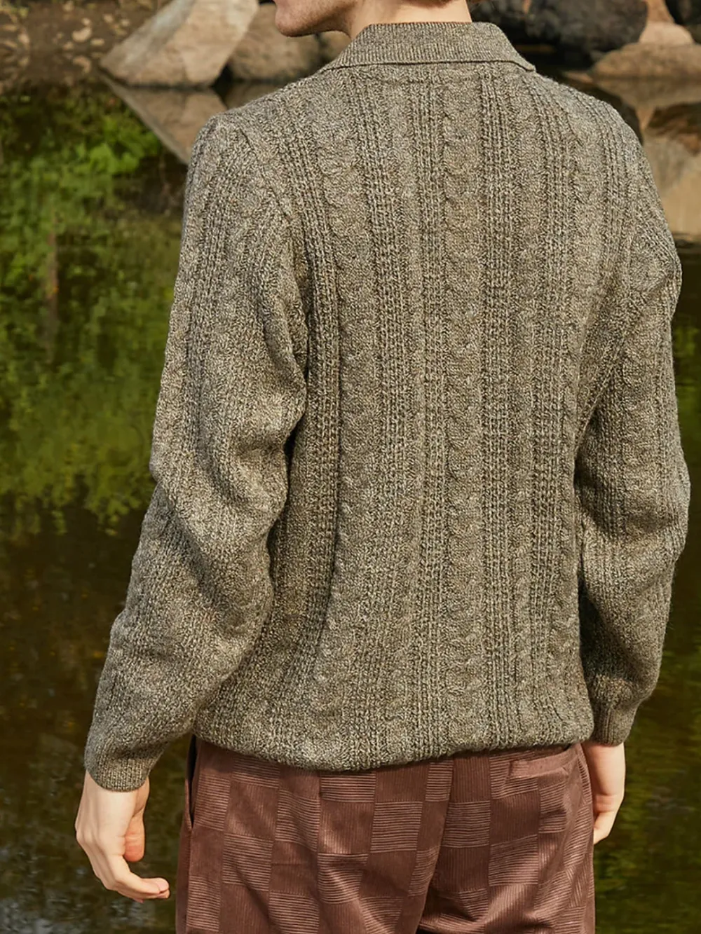 Green Casual Style Knit Collared Sweater