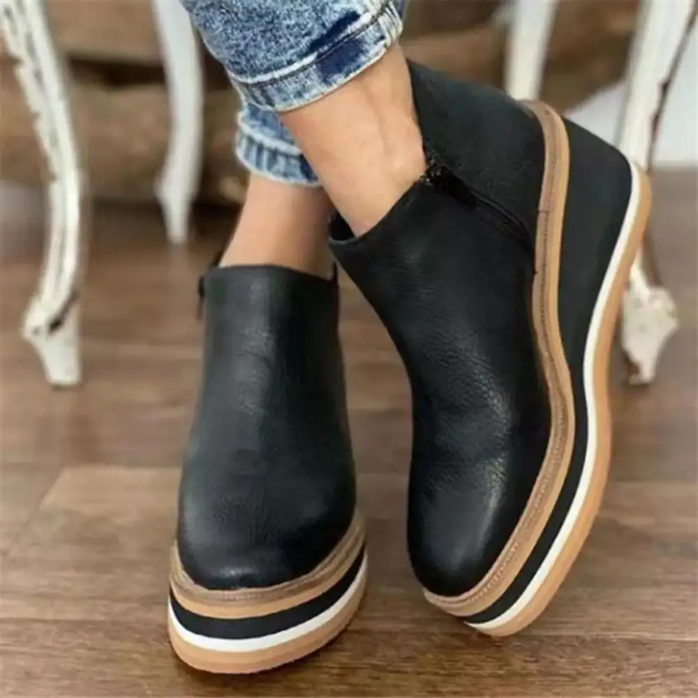Ankle Wedge Boots with Zipper