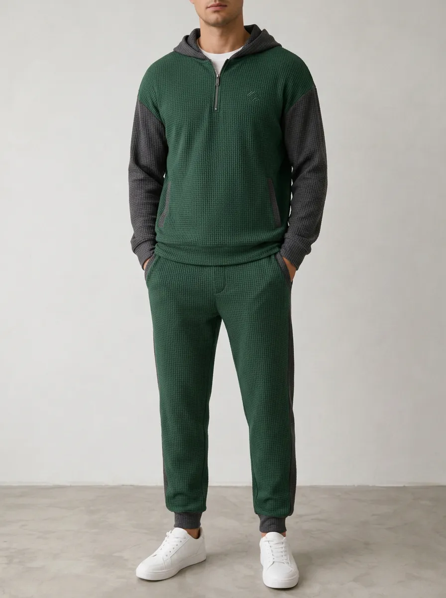 Men's Colorblock Waffle Knit Quarter-Zip Hoodie