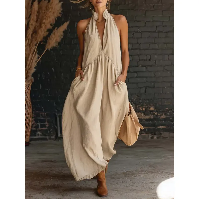 🔥Last Day: 8-Pack Only $24 🔥Women's Minimalist Halter Maxi Dress