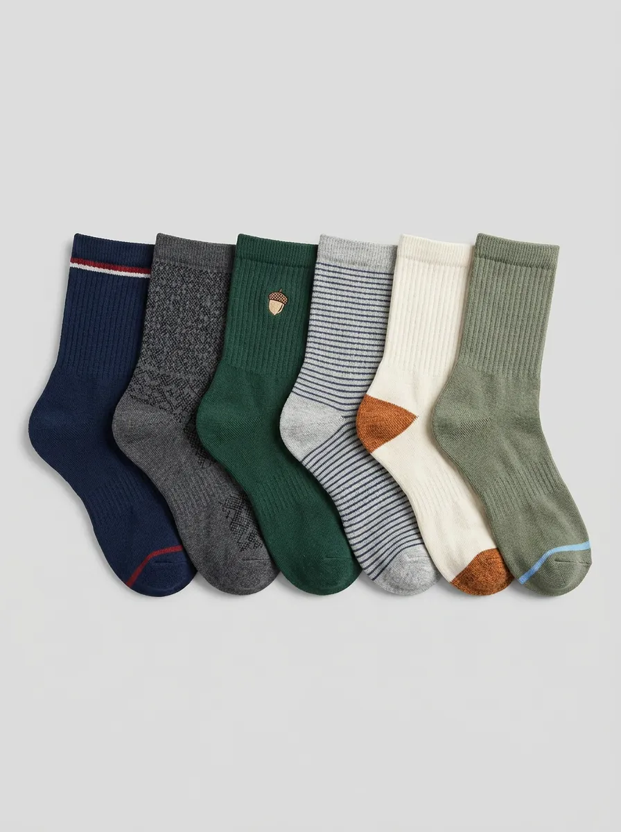 Classic Embroidered Six-Pair Crew Socks