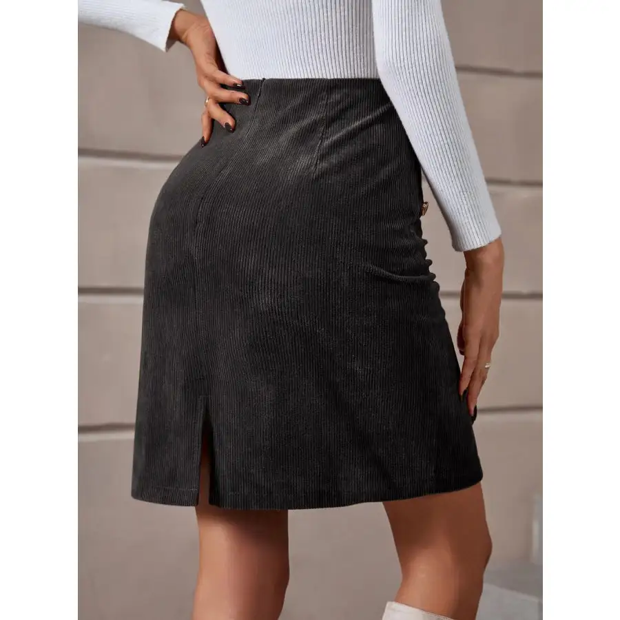 Decorative Button Slit Mini Skirt