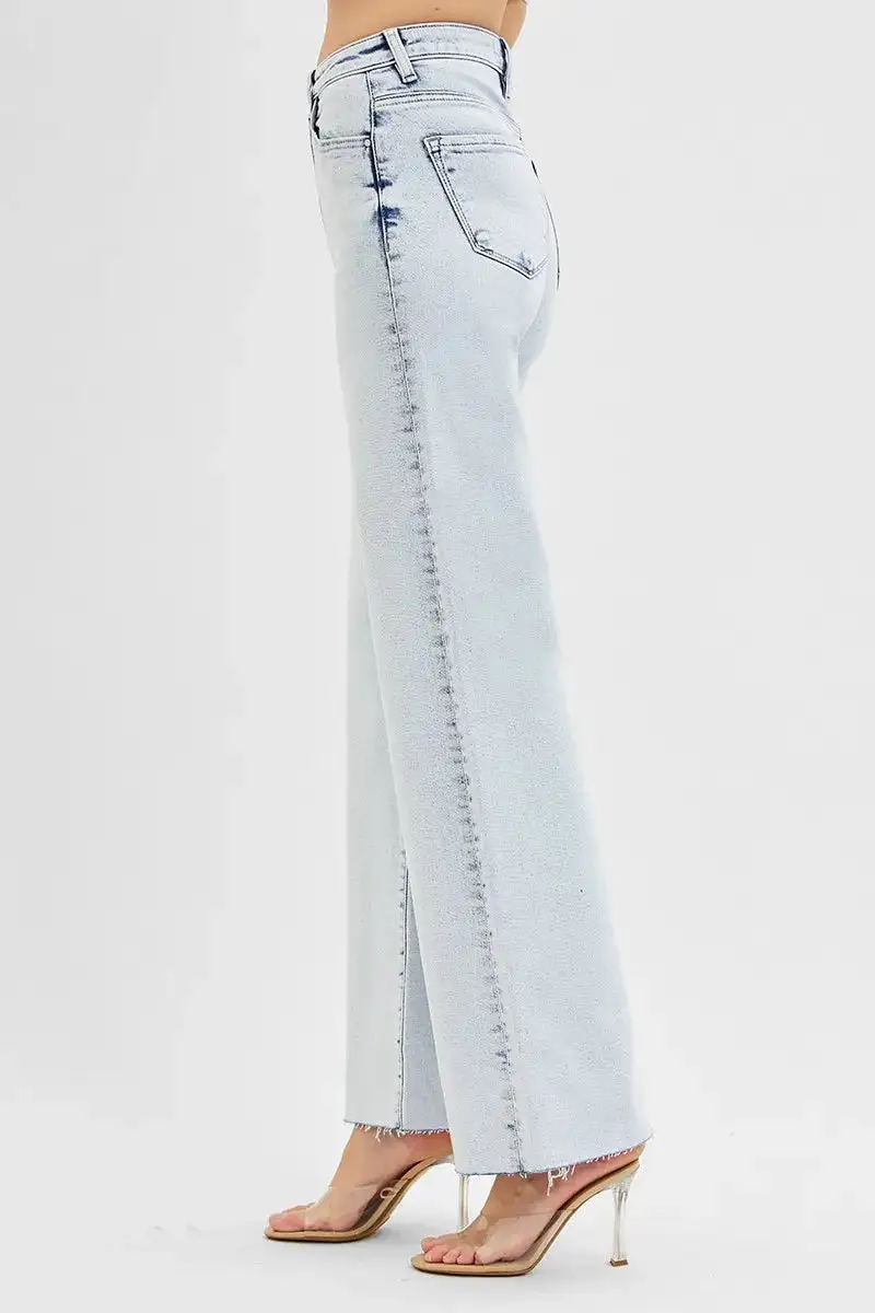 High Rise Raw Hem Wide Leg Jeans