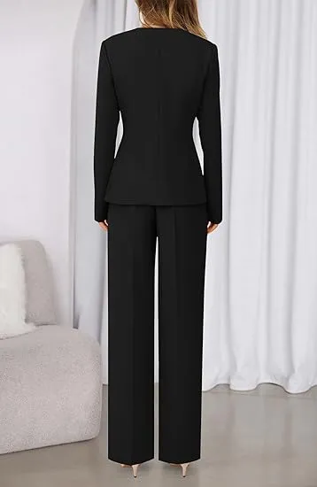 Two-Piece Set for Women Fall Fashion Business Casual Long Sleeve Blazer Jackets Wide Leg Pant Suits Pockets