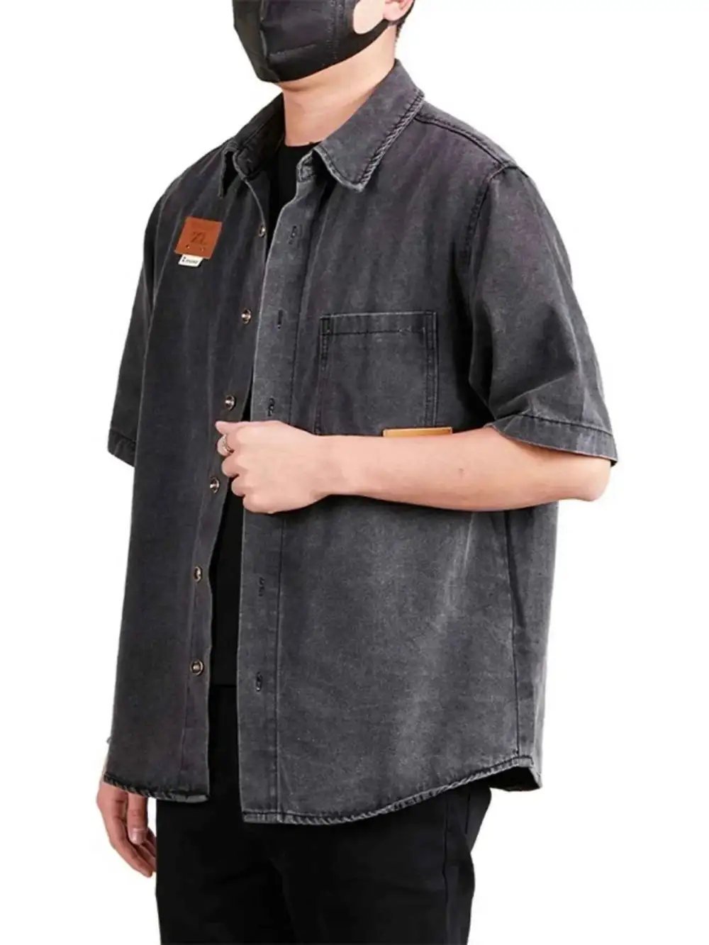 Button Up Half Sleeve Denim Shirt