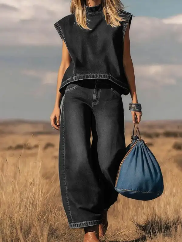 High Waist Relaxed Vest And Pants Set