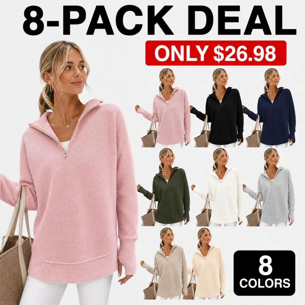 Women's Long Sleeve Quarter Zip Pullover Sweater Soft Warm Knit Tops