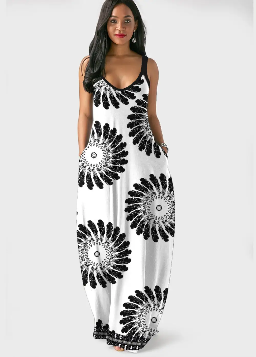 2023Women's Long Sleeveless V Neck Dress
