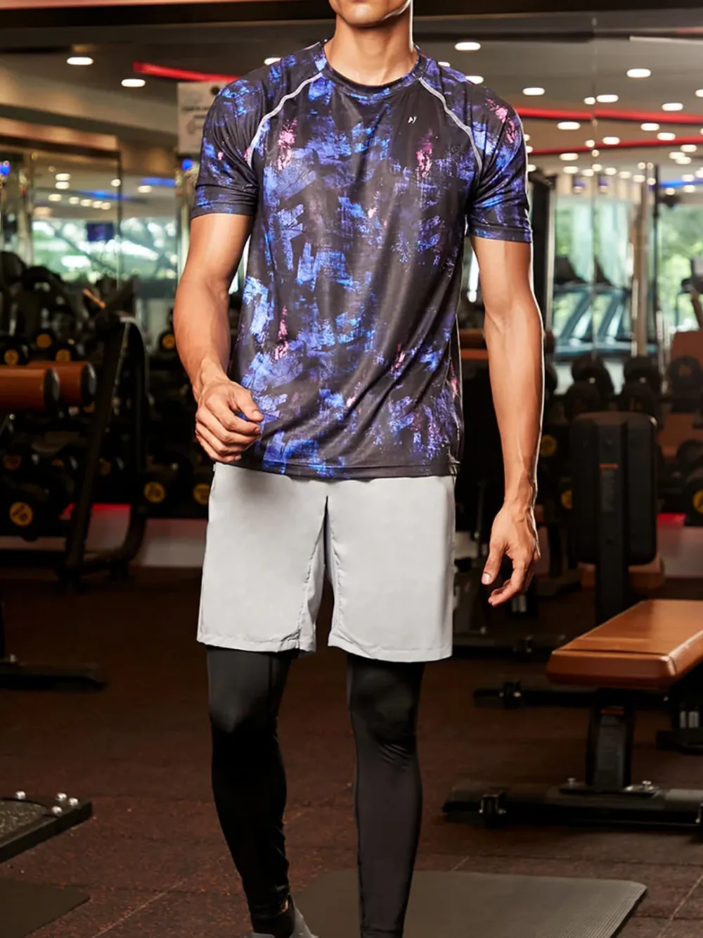 Dark Hued Abstract Print Activewear T-Shirt