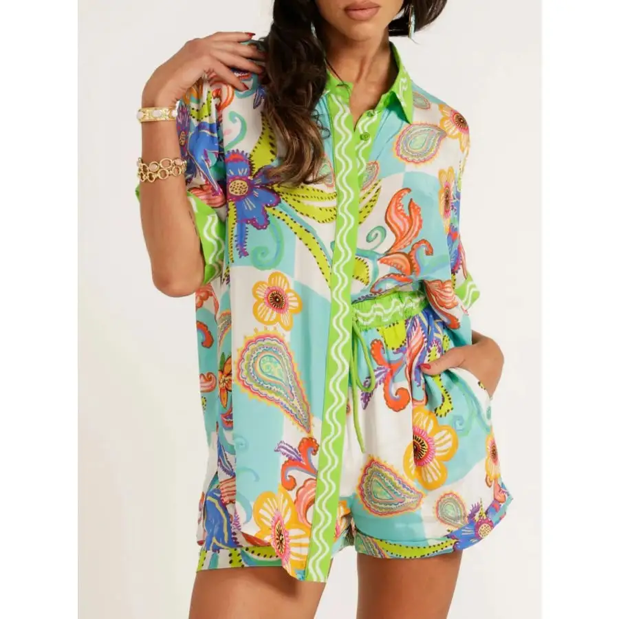 Everyday Button Up Half Sleeve Top and Shorts Set