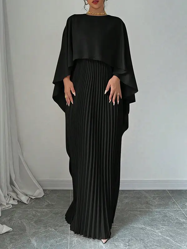 Versatile High Low Pleated Cape Maxi Dress