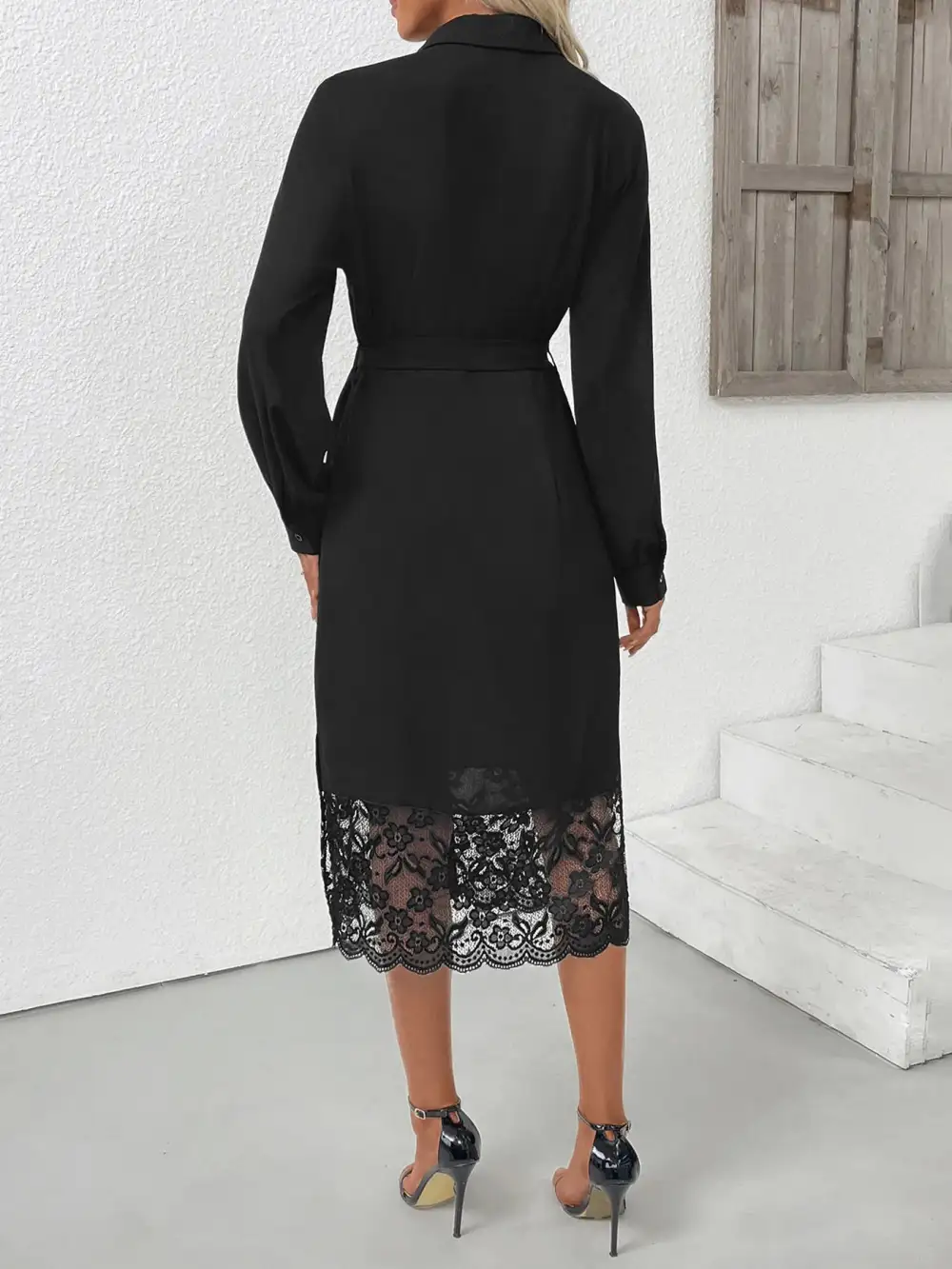 Finish Lace Button Front Midi Dress