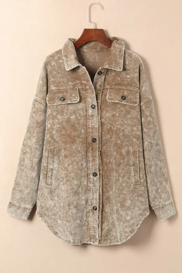 Vintage Distressed Mineral Wash Oversized Shirt Jacket