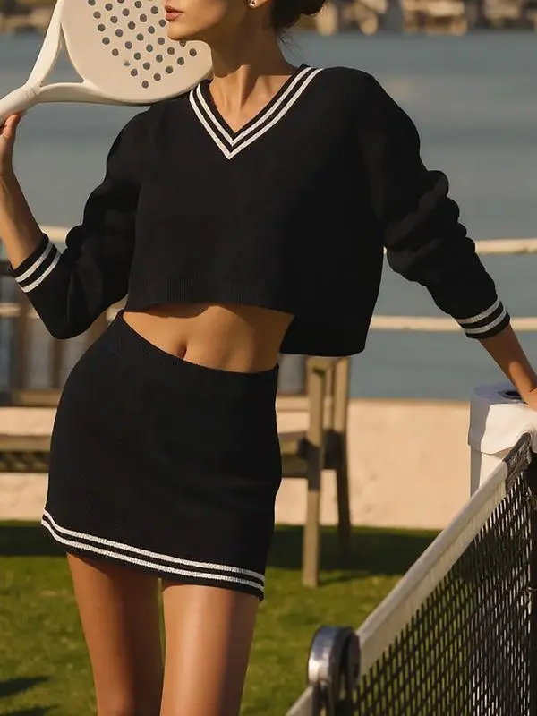 Women’s 2-Piece Knit Sweater & Mini Skirt Set – Casual Fall Lounge & Travel Outfit
