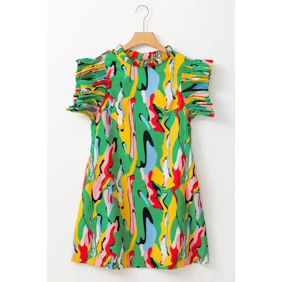 Ruffled Printed Cap Sleeve Mini Dress