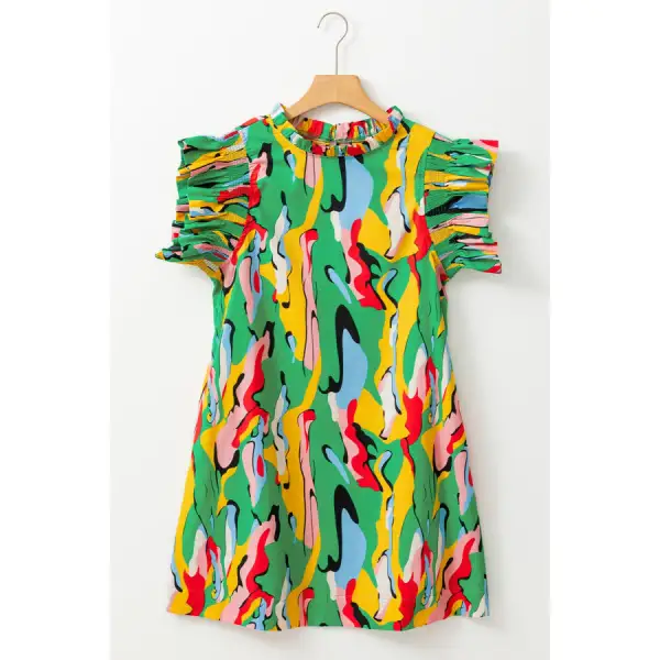Ruffled Printed Cap Sleeve Mini Dress