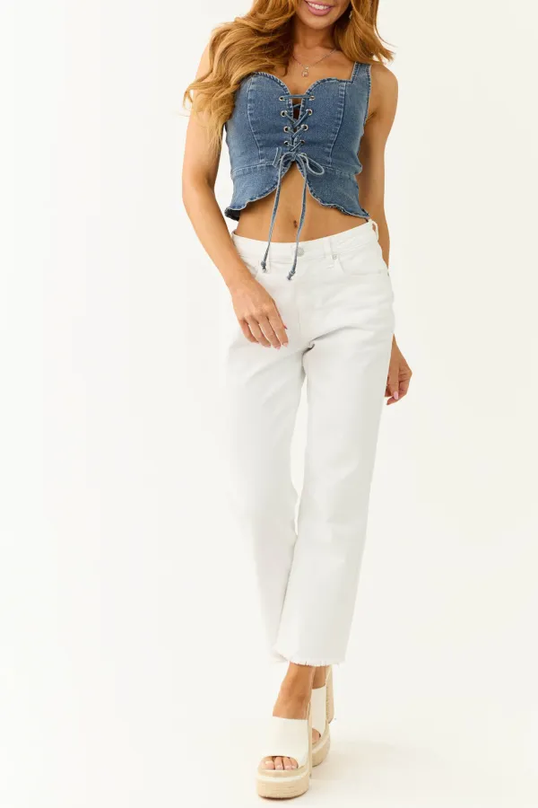 Medium Dark Wash Denim Lace Up Top