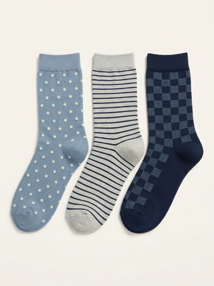 Nature Inspired Polka Dot Striped Checkerboard Three Pair Sock Set