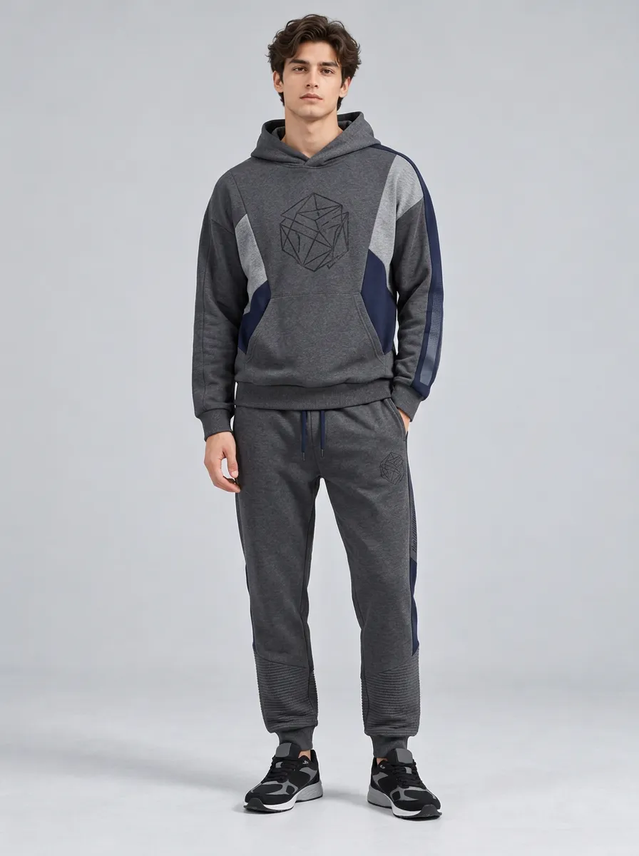 Men's Geometric Graphic Printed Colorblock Hoodie Jogger Set