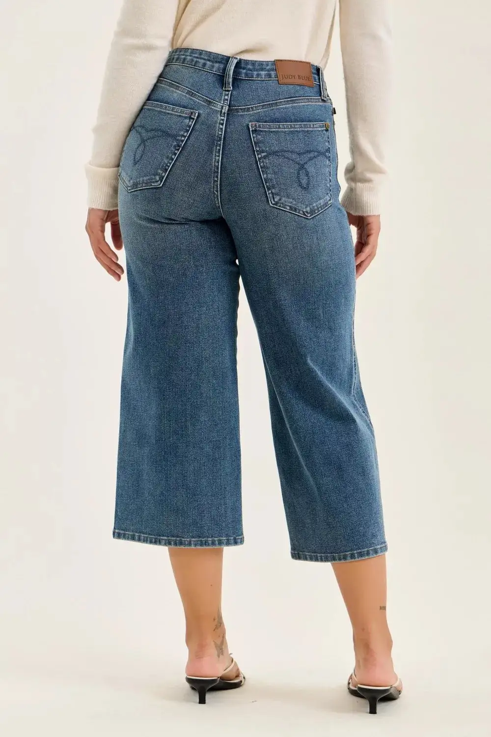 Classic High Rise Raw Hem Wide Leg Jeans