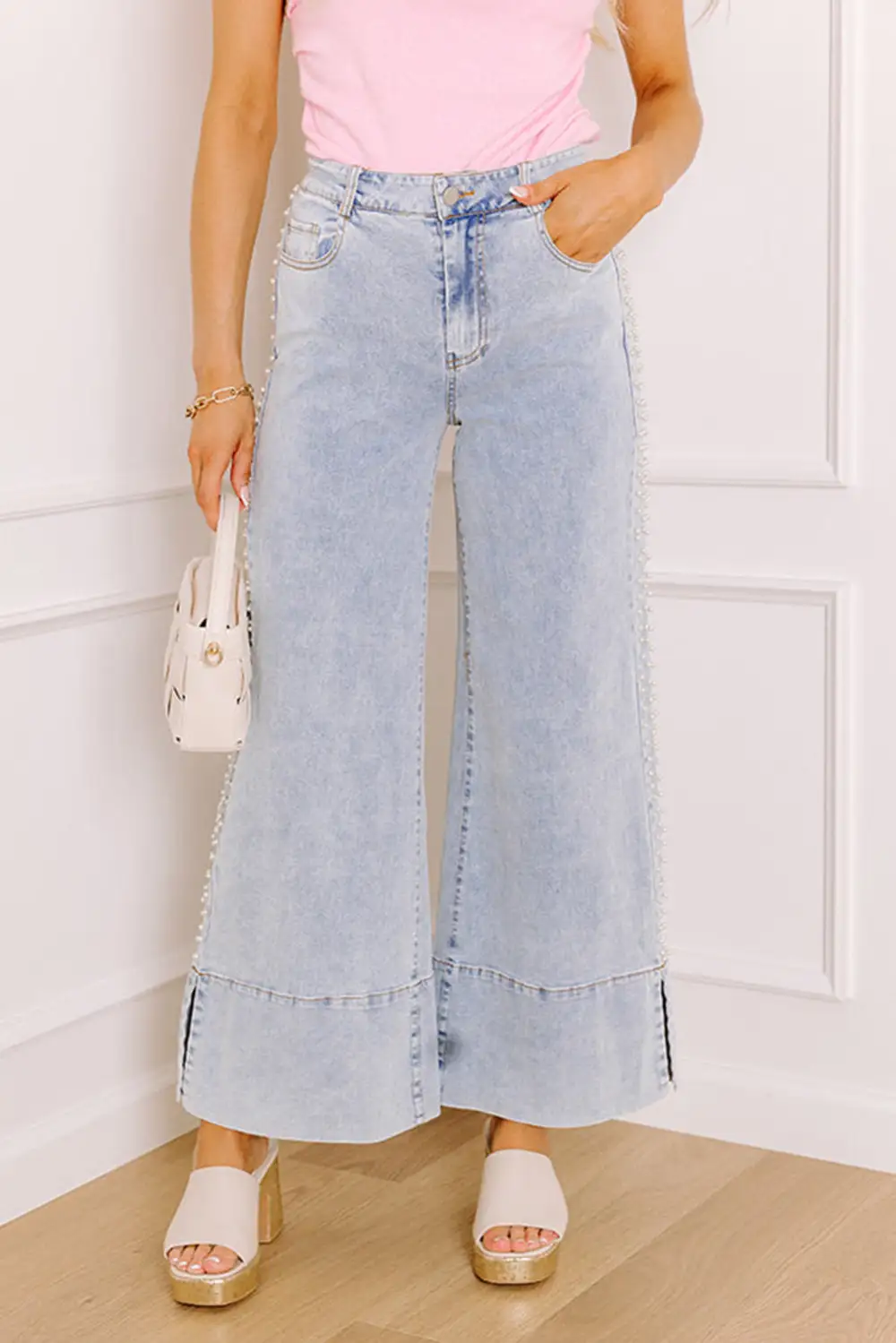 Cuffed Hem Comfy Denim Jeans