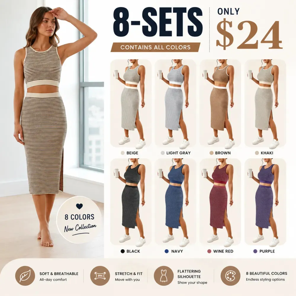 Women's Striped Print Crop Top & Skirt Two-Piece Set