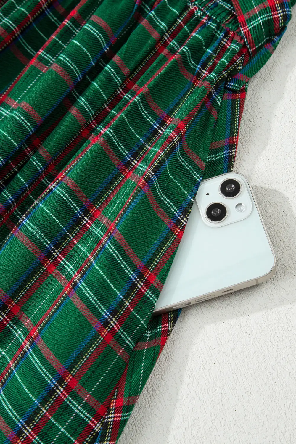 Finish Plaid Square Neck Puff Sleeve Midi Dress