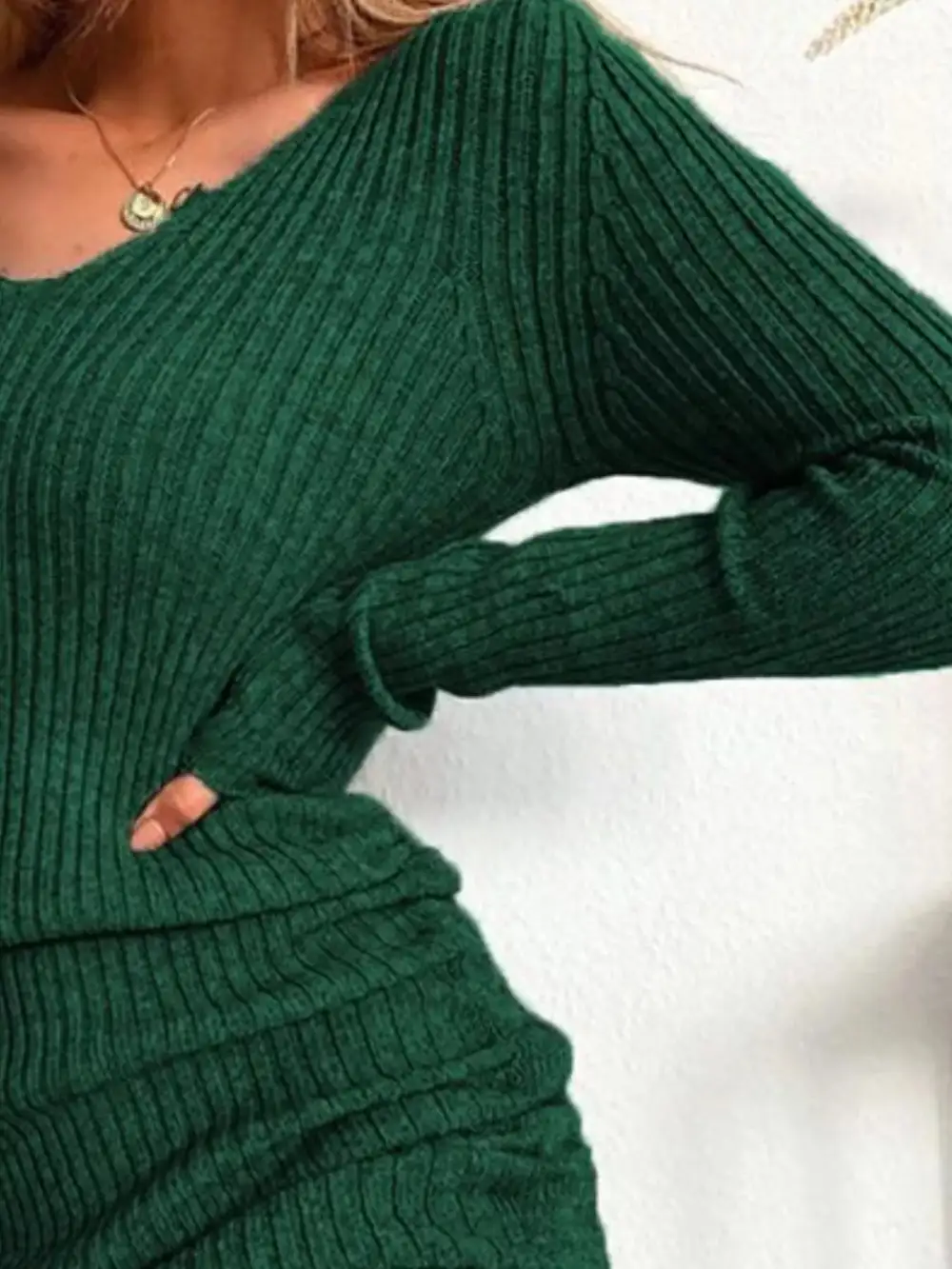 Ribbed Knit Drawstring Sweater Dress