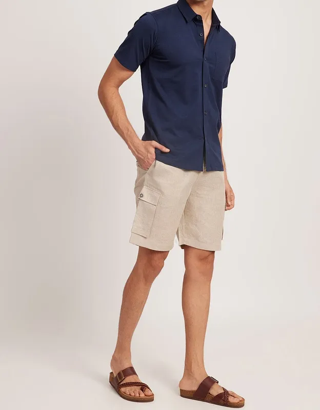 Deep Blue Short Sleeve Linen Shirt
