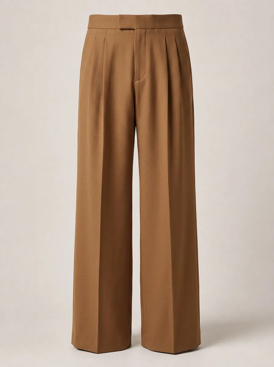 Men's Brown Pleated Wide Leg Tailored Trousers