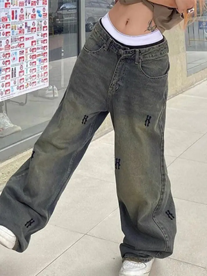 Street Low Waist Letter Print Boyfriend Jeans