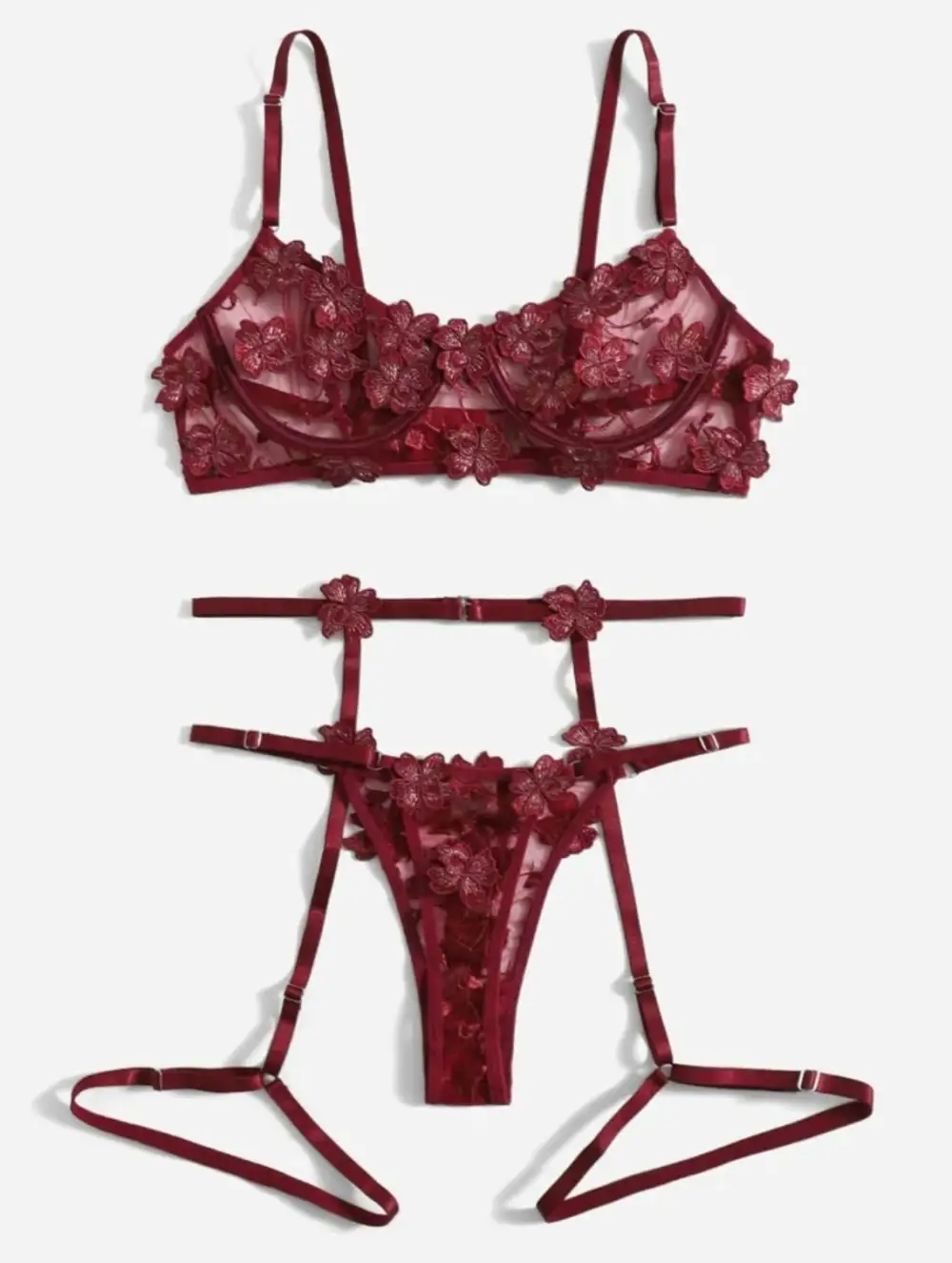 Embroidered Garter Lingerie Set