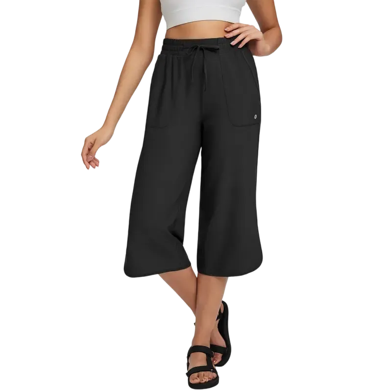 Women's Comfy Drawstring High-Waisted Crop Pants - Breathable Wide-Leg Loungewear
