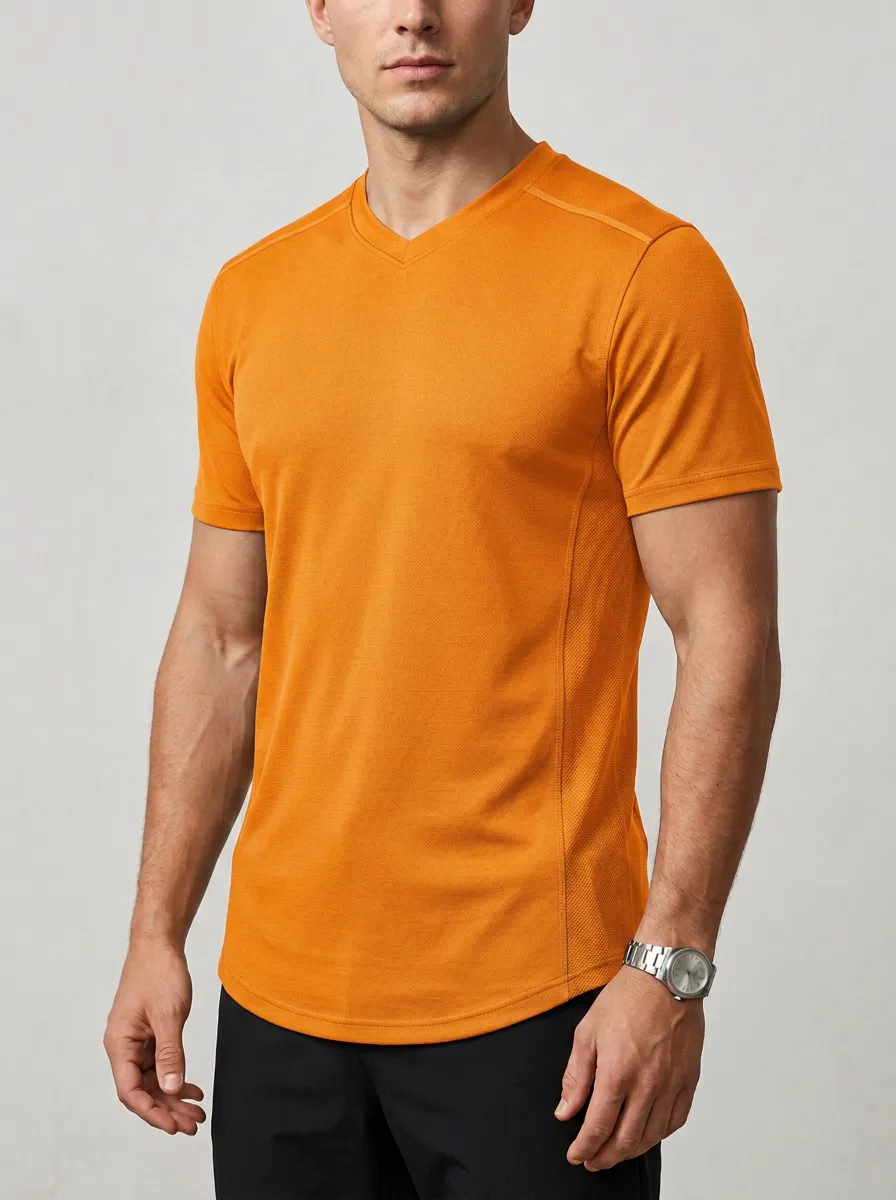 Men's Athletic Fitness V-Neck Printed T-Shirt