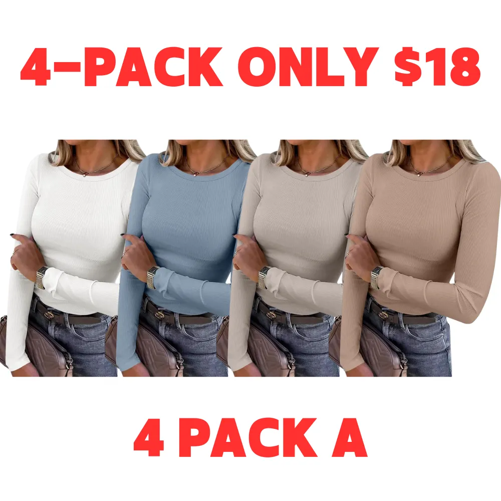 Women's Slim Fit Long Sleeve Crewneck Rib Knit Basic Tee