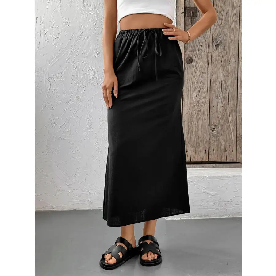 Slit Skirt with Drawstring Waist