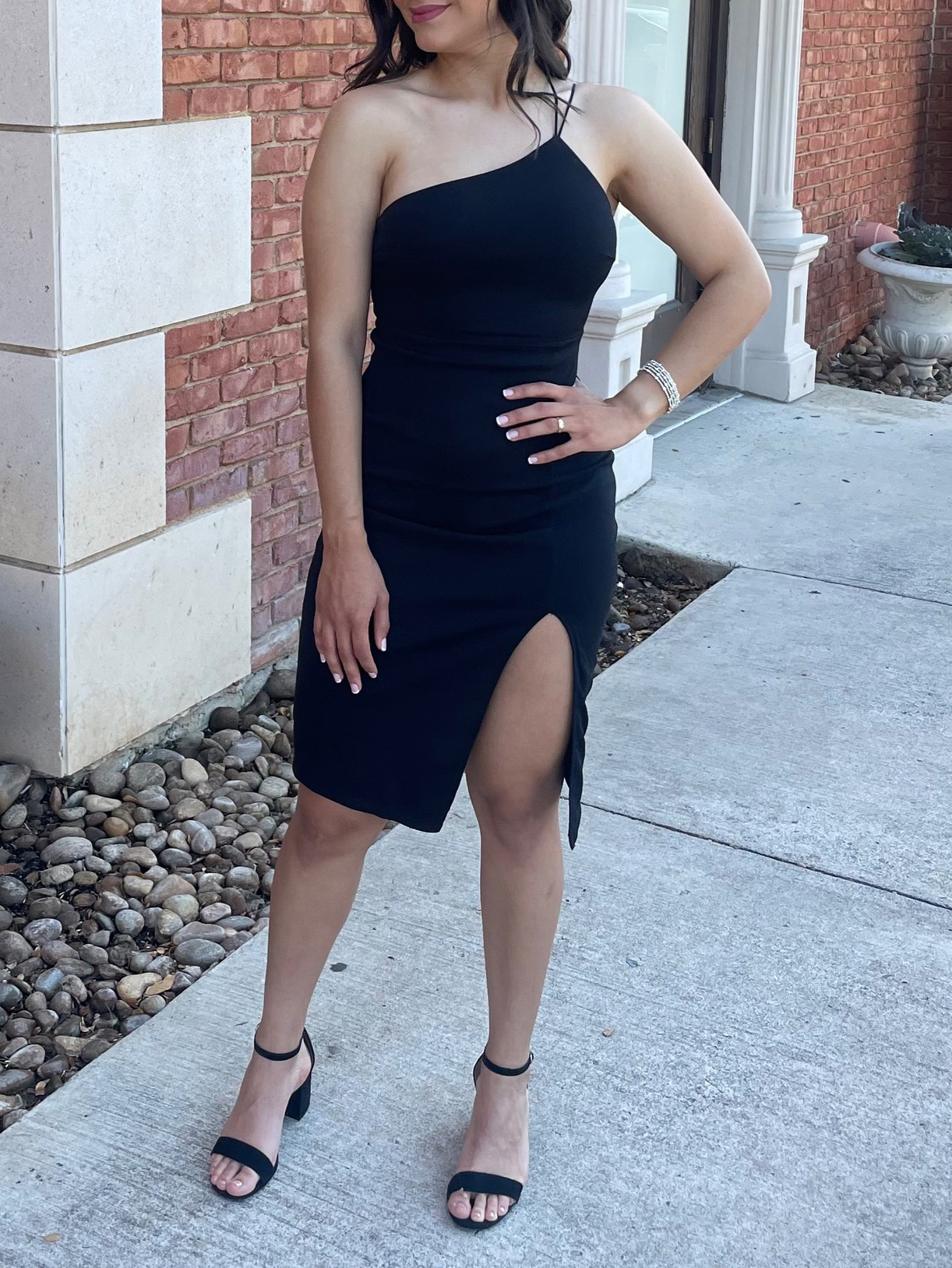 Black Asymmetrical Bodycon Midi Dress