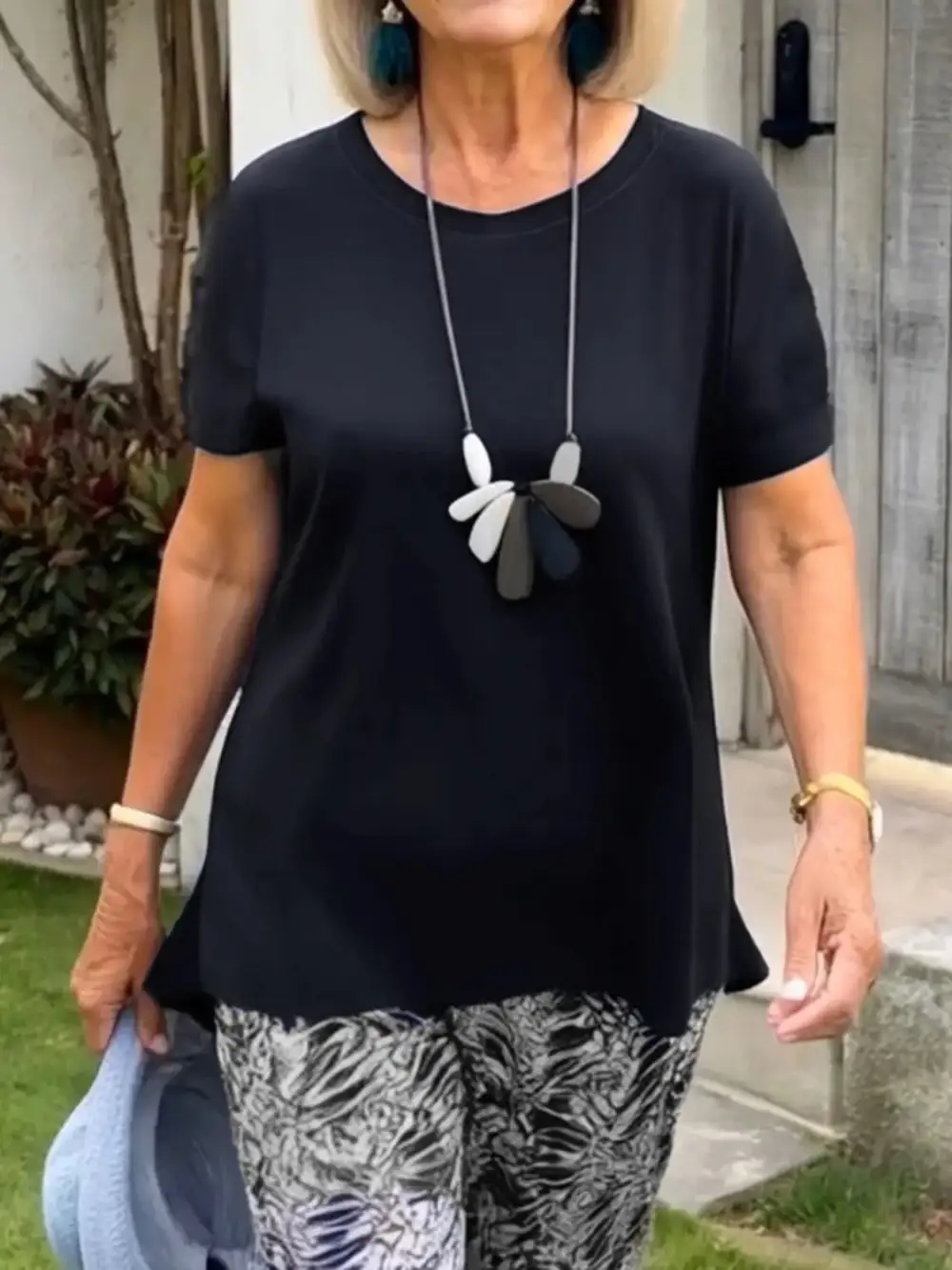 Full Size Round Neck Short Sleeve Top and Pants Set Plus Size Available