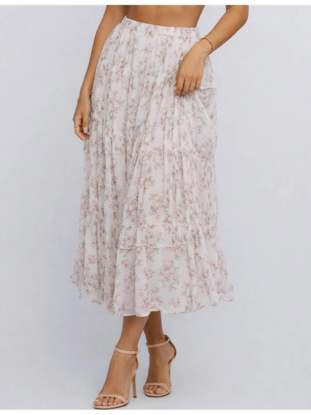 Elastic Waist Tiered Maxi Skirt