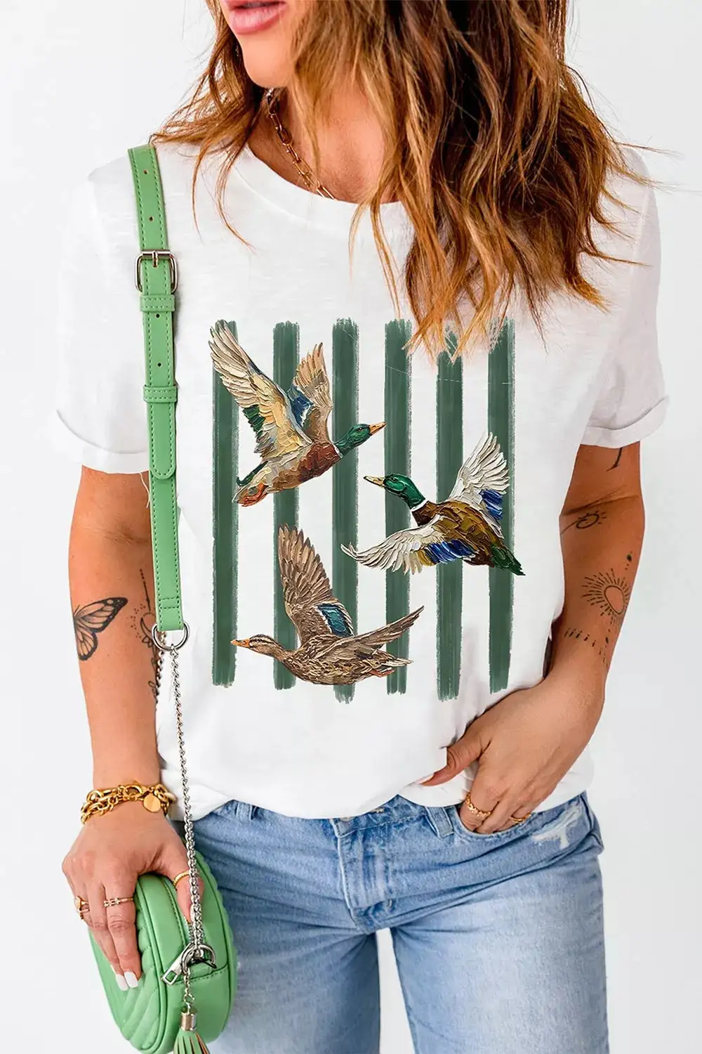 Western Mallard Stripes Graphic Round Neck Tee
