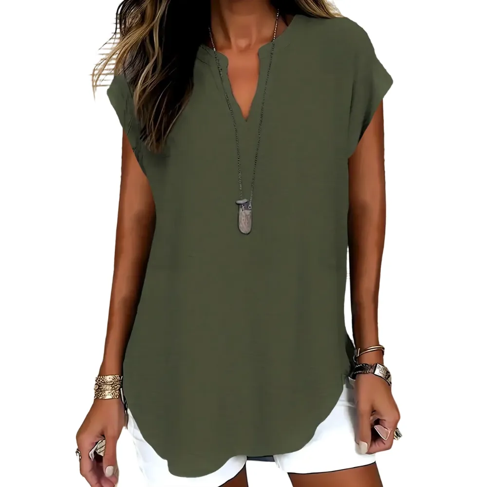 Women's Plain Notched Neck Fitted Blouse Shirts, Casual Classy Elegant Minimalist Basic Top