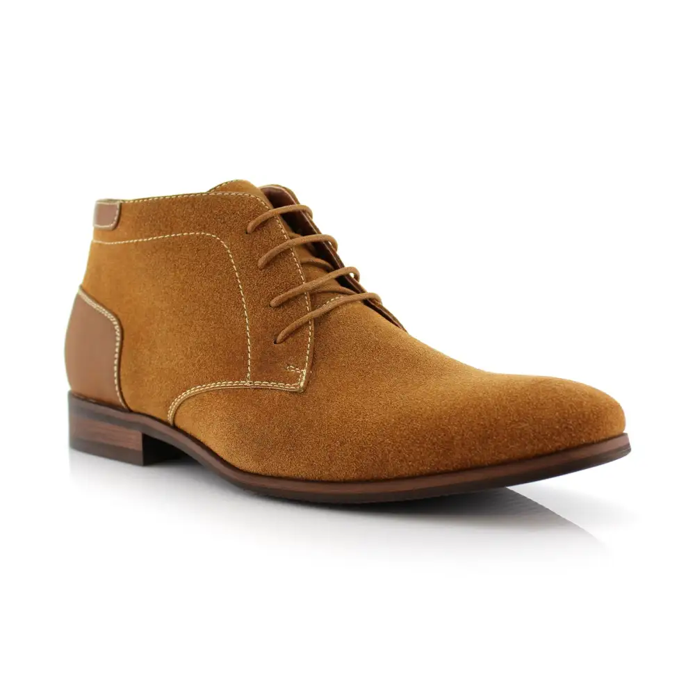 Polished Faux-Suede Suede Faux-Leather Chukka Boots