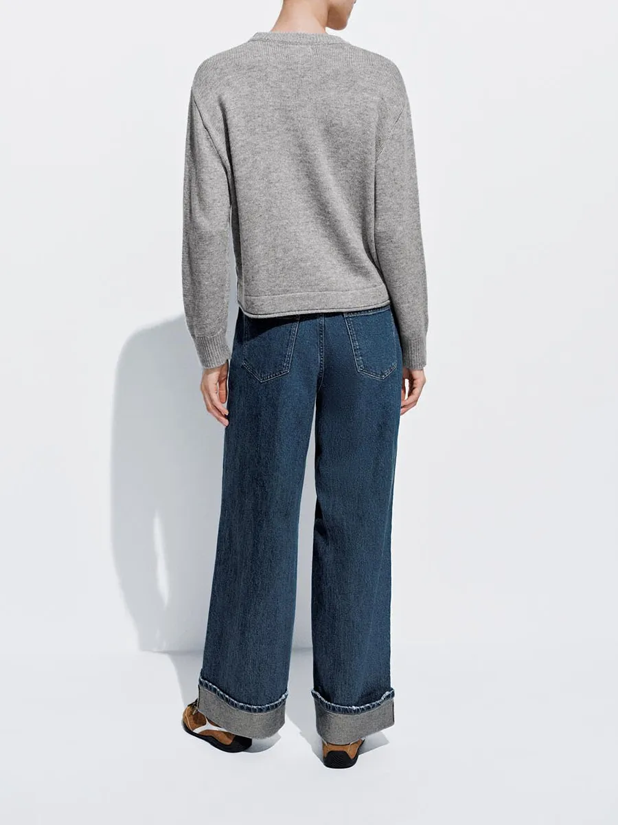 Ladies' Blue Washed Casual Denim Wide-Leg Trousers