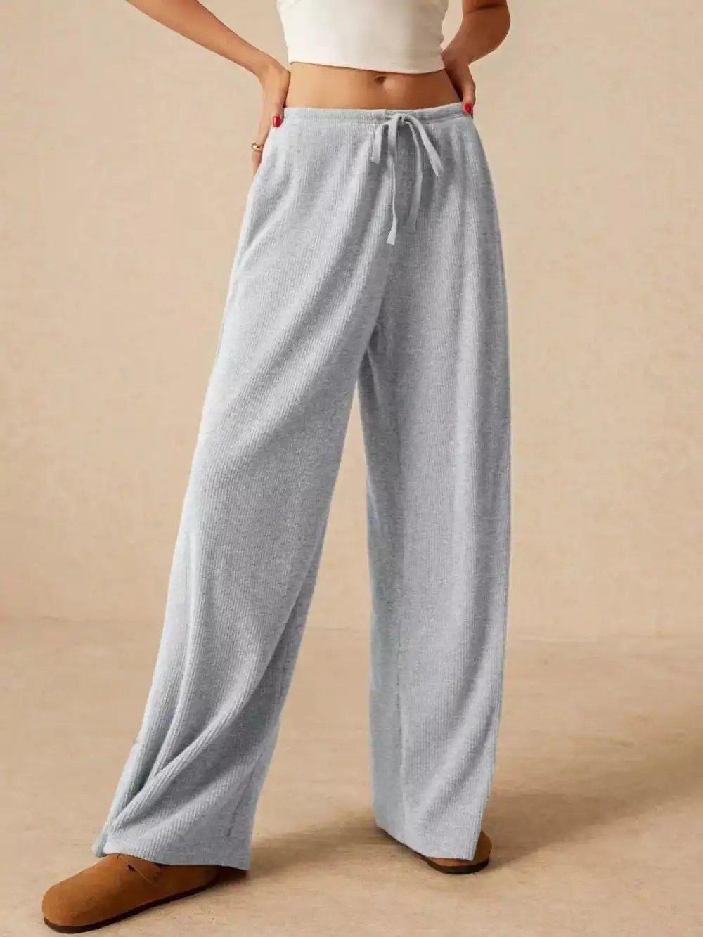 Wide Leg Drawstring Casual Everyday Pants