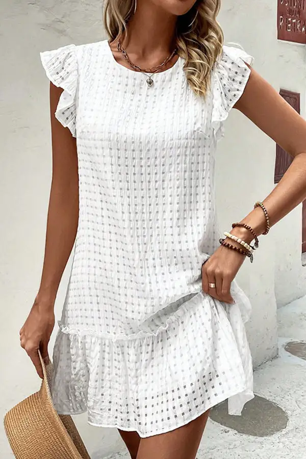Solid Color Round Neck Mini Dress