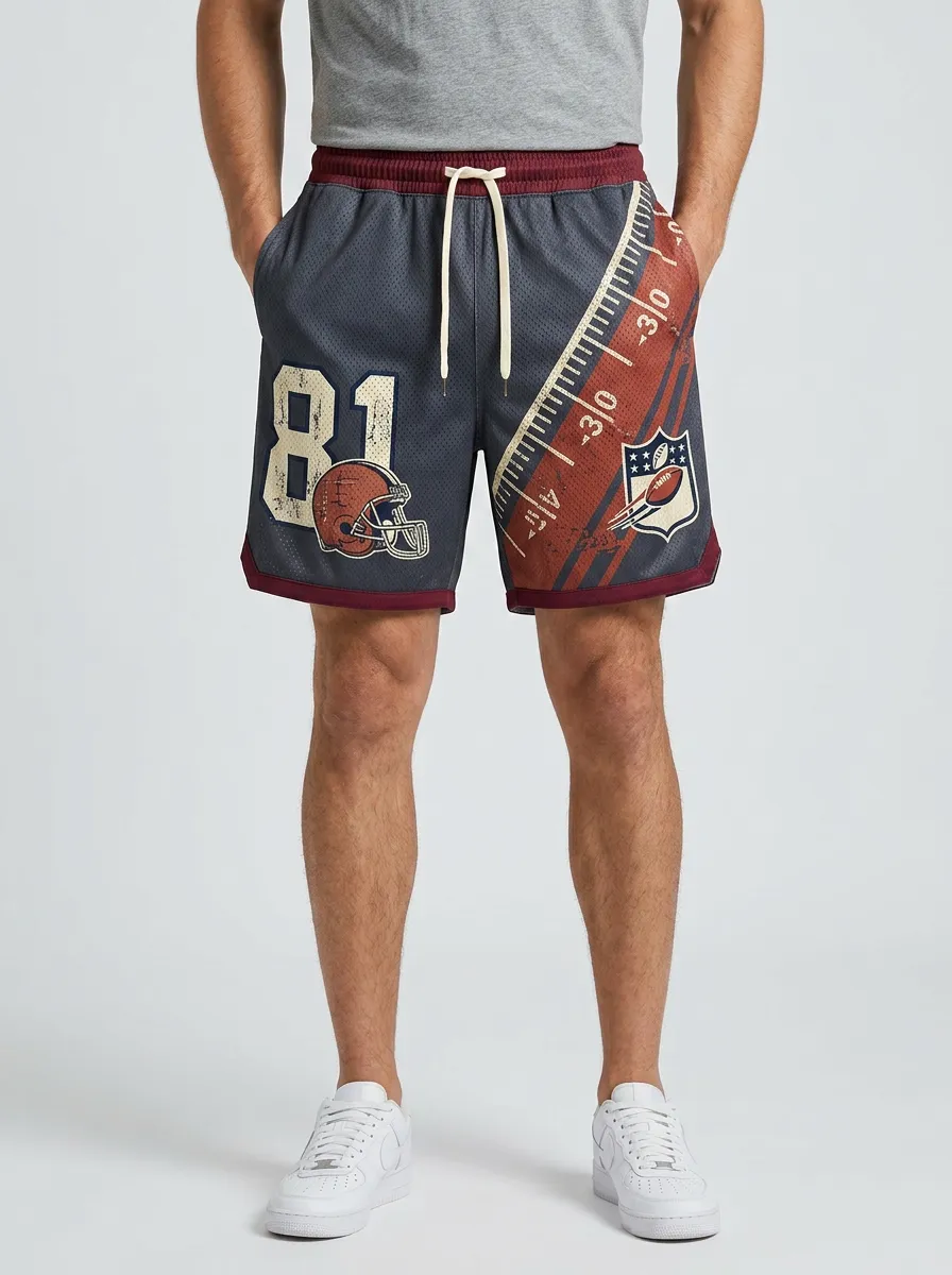 Men's American Football Fan 81 Helmet Field Printed Mesh Shorts