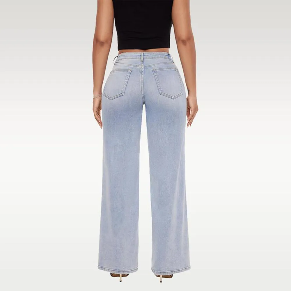 Women's Mid-Rise Baggy Jeans - Stretchy, Distressed, Comfortable Denim - Plus & Regular Sizes