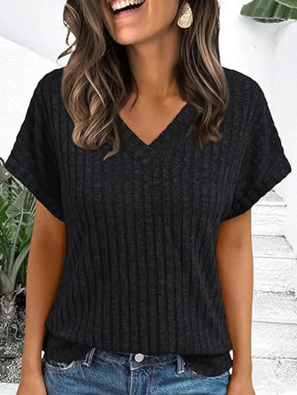 Draped V Neck Tee