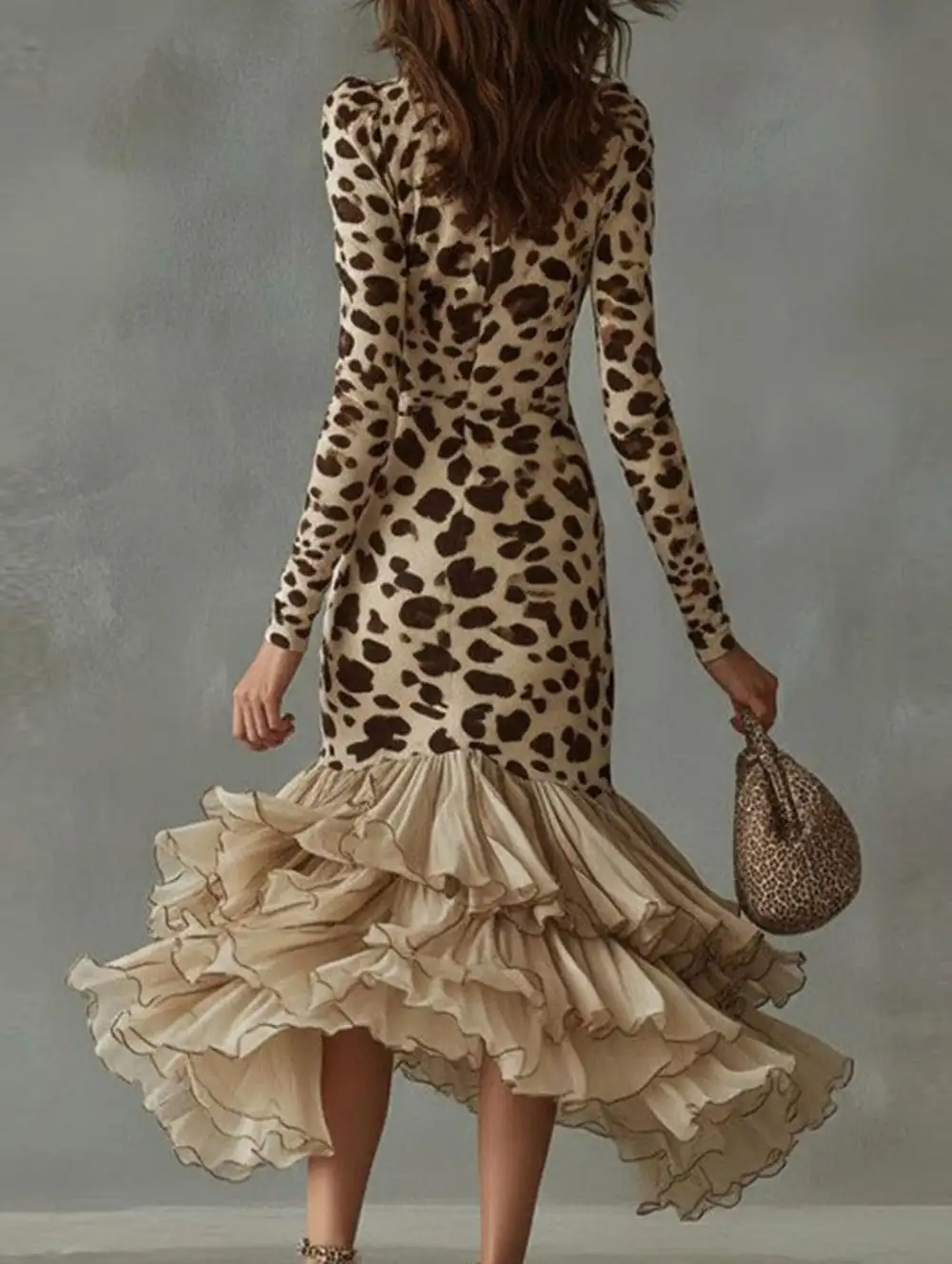 V-Neck Printed Mesh Patchwork Maxi Dress